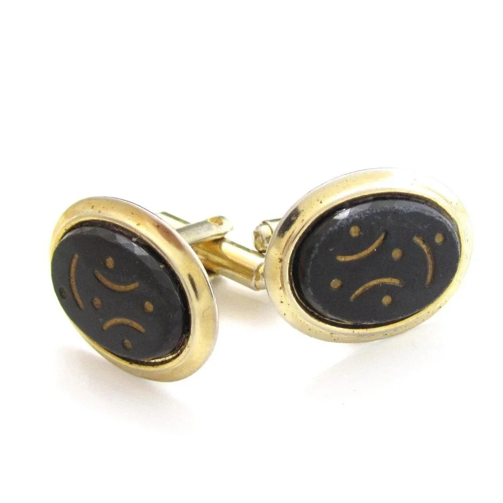 Vintage Classy Jewelry For Men Of Distinction Boxed Black Cabochon Cufflinks*L16